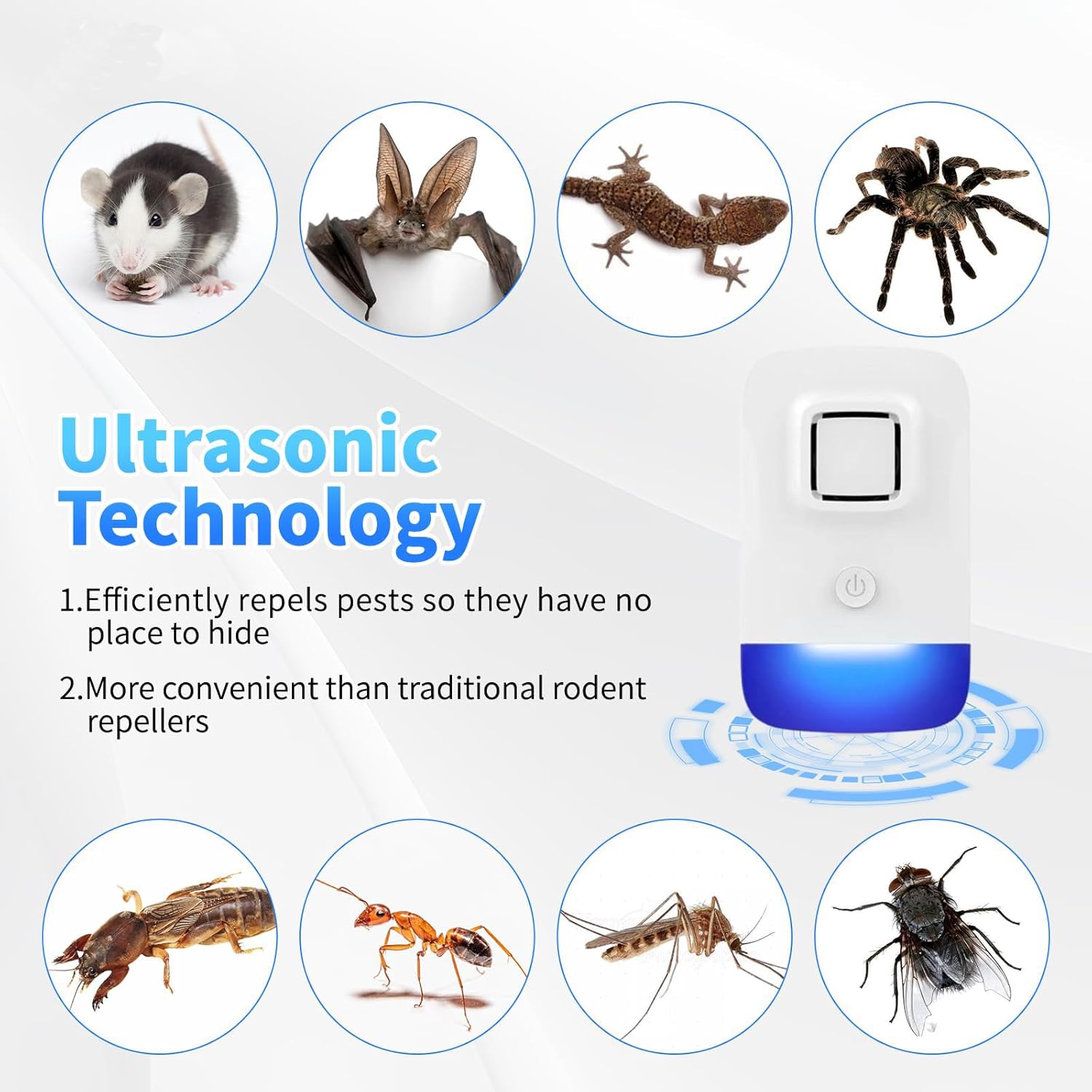 Ultrasonic Pest Control Repeller Plug in, Electronic ​Rodent Repellent​ for ​Indoor​ Home, ​Mosquito Repellent​, ​Cockroach Killer, ​Spider Repellent (1 Pack) - Image 2