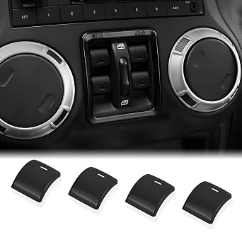 Polodunn Window Button Cover for 2012-2017 Jeep Wrangler JK & Unlimited Accessories, 4pcs Aluminum Alloy Center Console Windows Switch Covers Interior Trim Kit Black