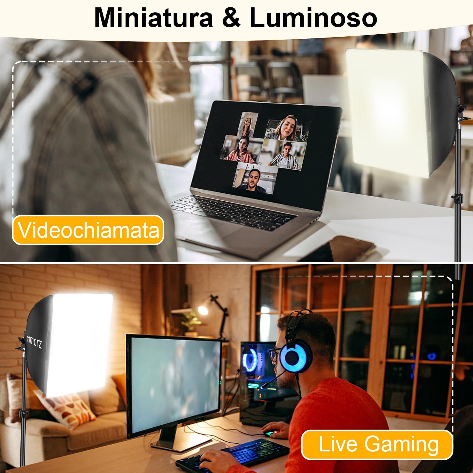 Set di 2 luci professionali softbox da 40 x 40 cm, luci da studio con 85 W, 2700-6500 K, E27 LED, illuminazione continua per fotografia/registrazione video, streaming live