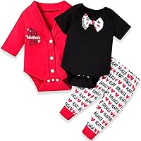 Vista 1 de fioukiay Conjunto de ropa para el día de San Valentín para bebé recién nacido, 3 piezas Infafnt Boys Tirm Love Heart