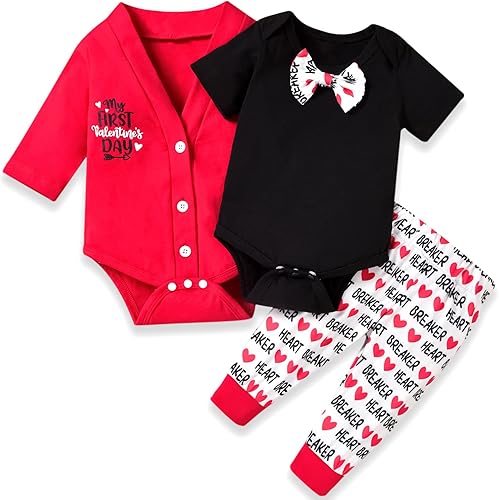 fioukiay Conjunto de ropa para el día de San Valentín para bebé recién nacido 3 piezas Infafnt para niños
