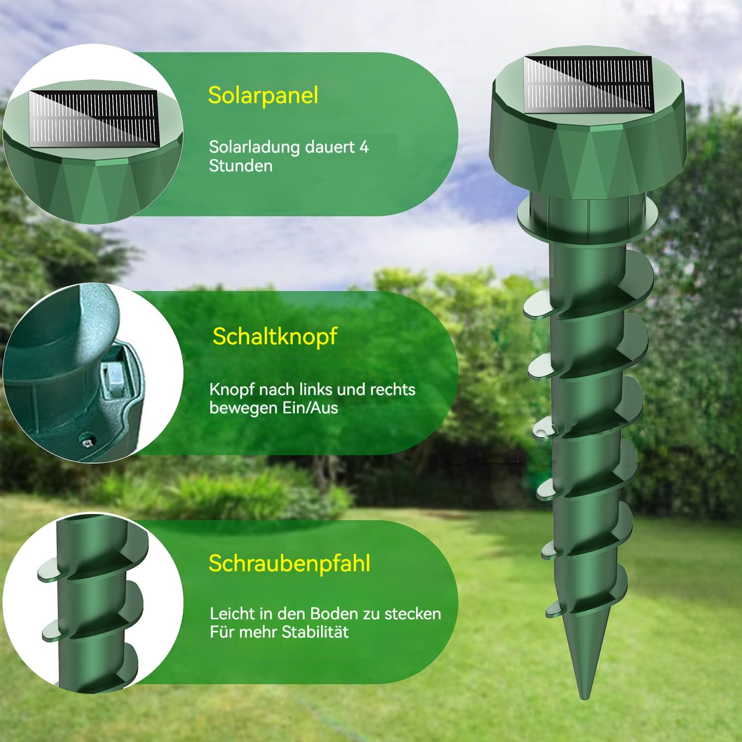 Maulwurfschreck Solar, 2 Stück – Innovatives Spiral-Design, Intelligente Frequenzumwandlung, Tiervertreiber gegen Maulwürfe, Wühlmäuse & Schädlinge im Garten