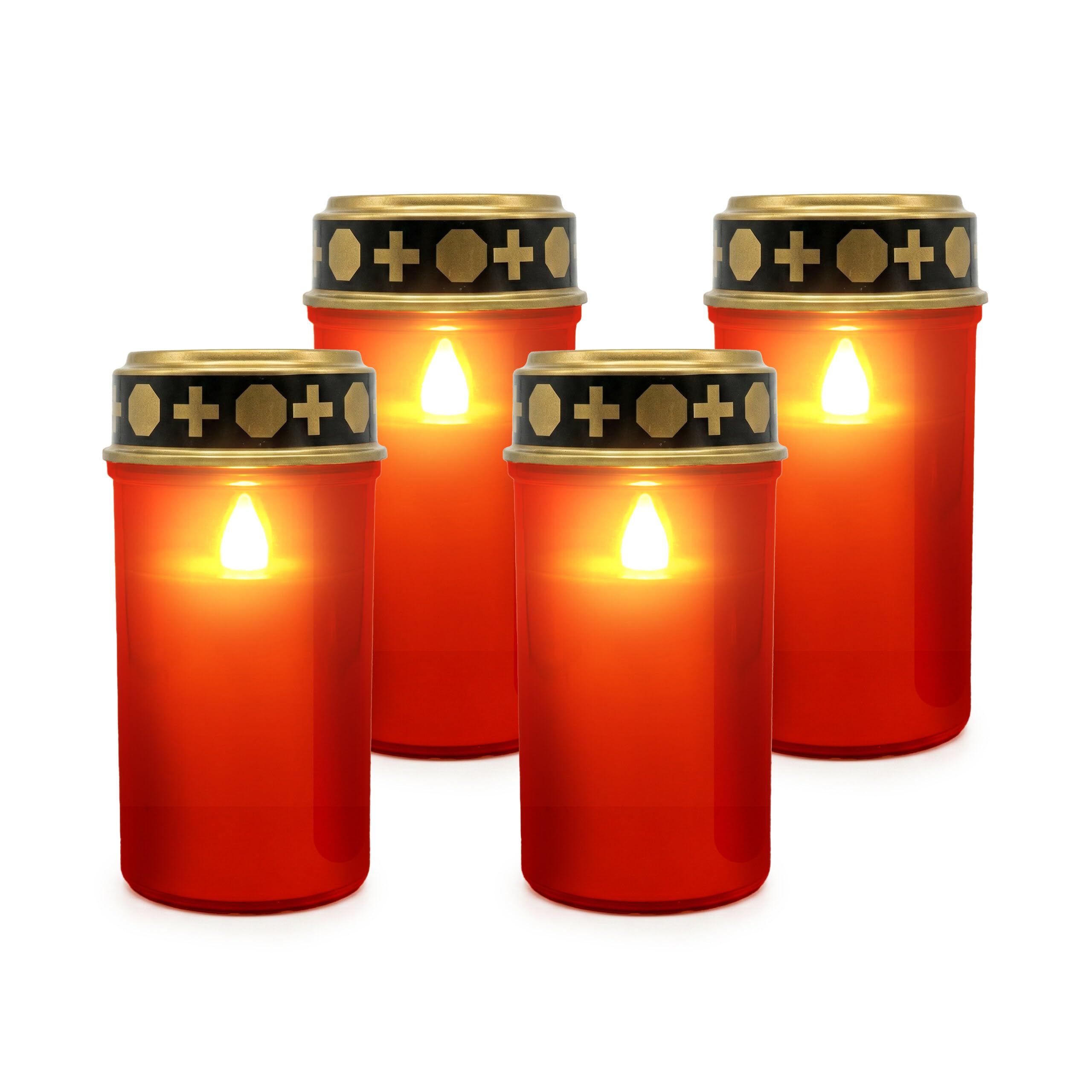 Relaxdays LED Candele da Tomba, Set da 4, Fiamma tremolante, a Batteria, Impermeabili, Rossi,