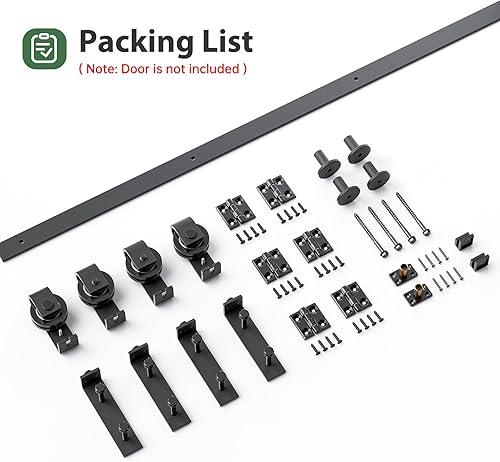 Miniatura 7 de Kit de riel de herrajes para puerta corrediza de granero plegable de 58 pulgadas, rodillo en forma de J negro montado lateral, suave y silencioso,