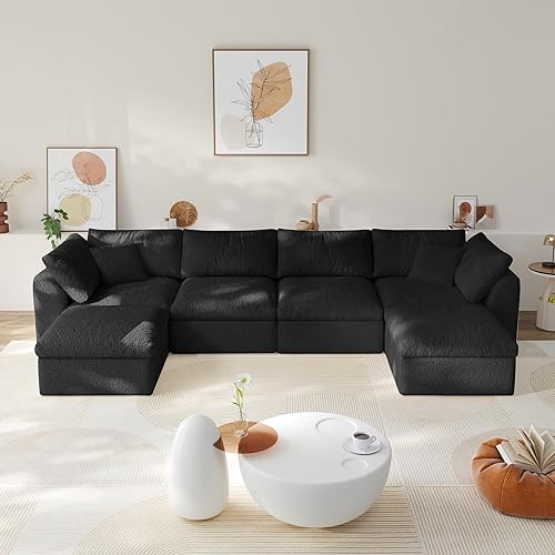 Cloud - Sofás seccionales para sala de estar, sofá convertible con otomana, sofá modular con asiento profundo, no requiere montaje con almohadas