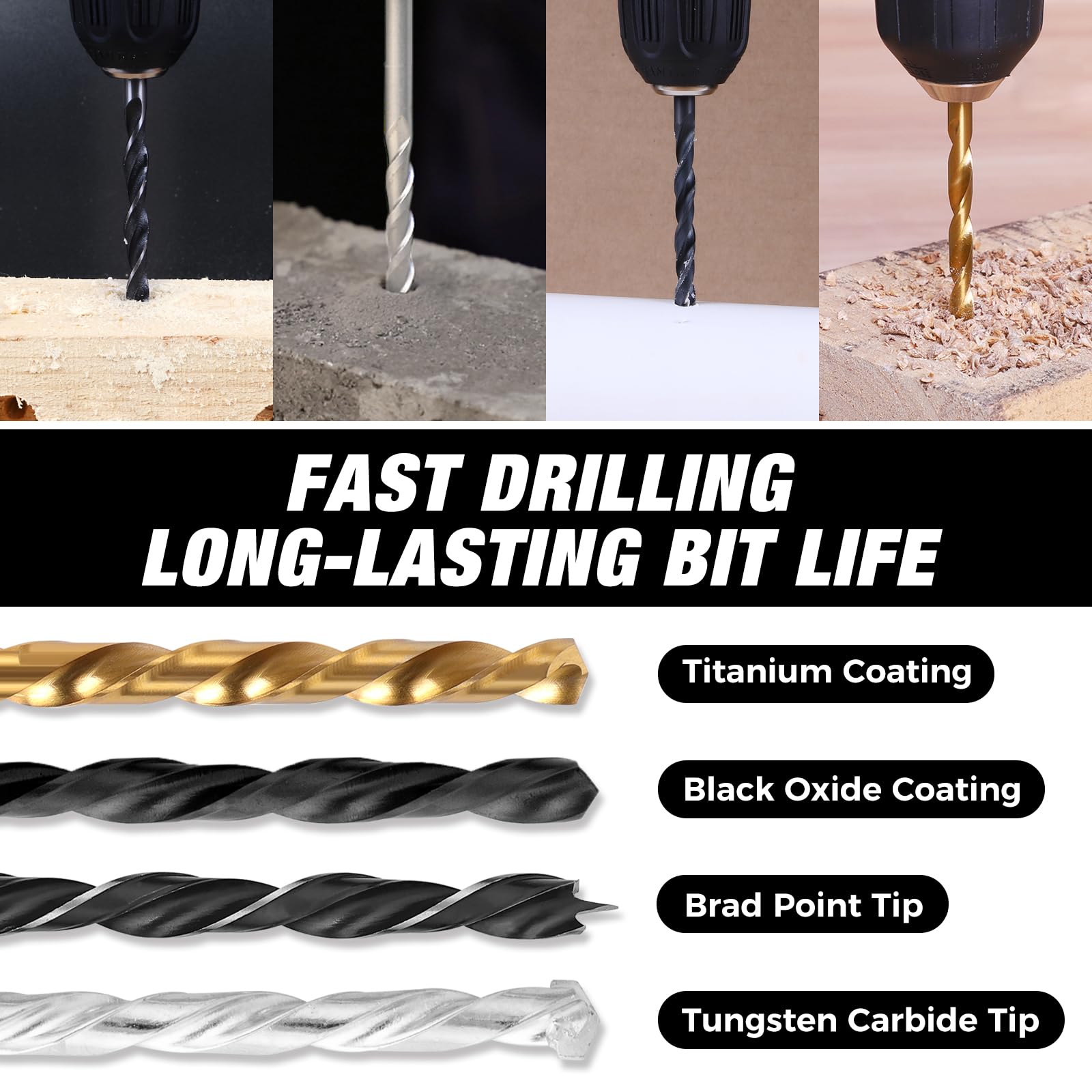 COMOWARE Drill Bit Set, 246 Pcs for Cordless Drill, Drill Driver Bit Set for Wood, Metal, Masonry, Cement and Screwdriver Bits Set Combo Kit