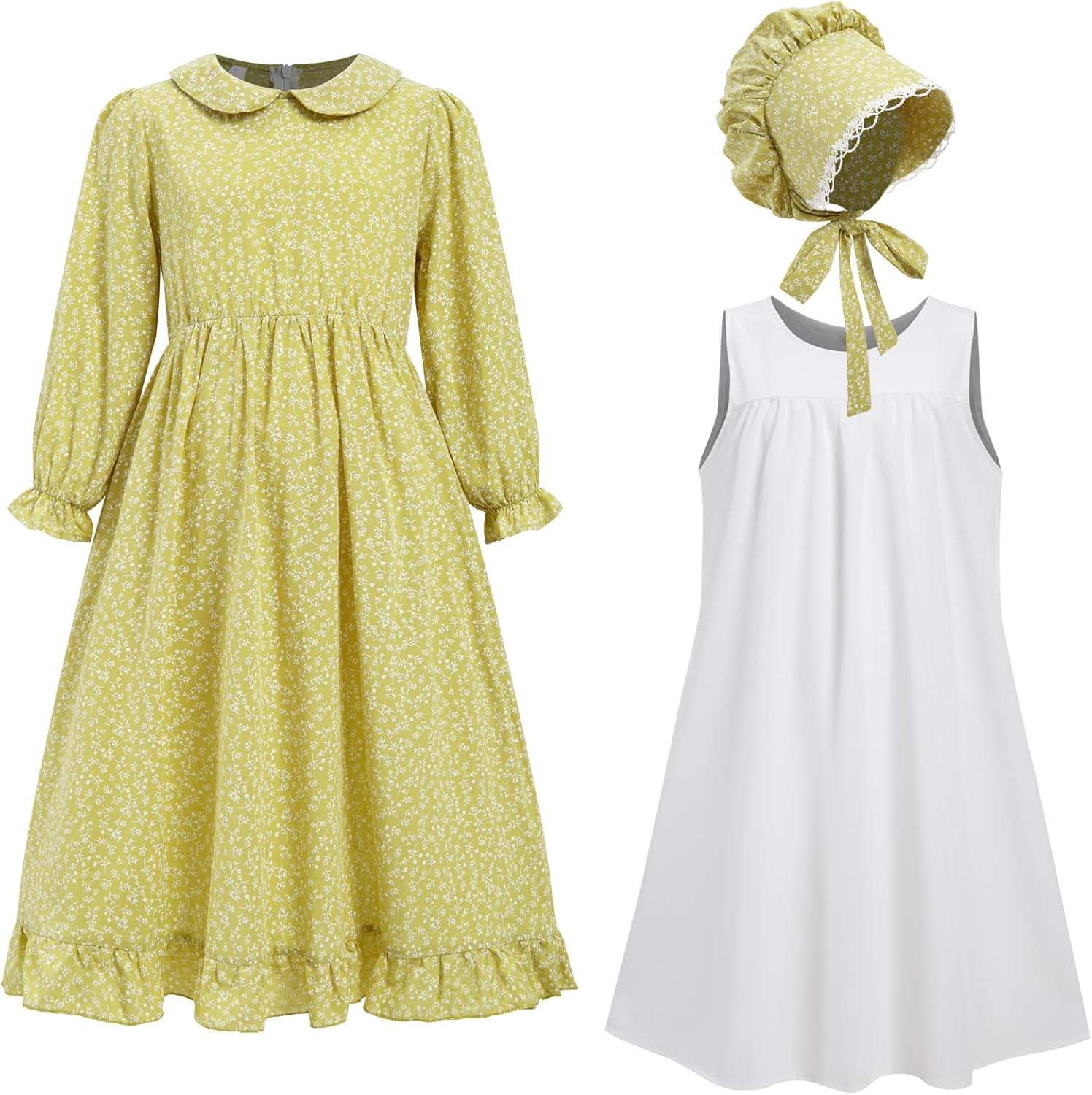 Pioneer Dresses for Girls Prairie Colonial Costume Long Sleeves Laura Ingalls Pilgrim Costume