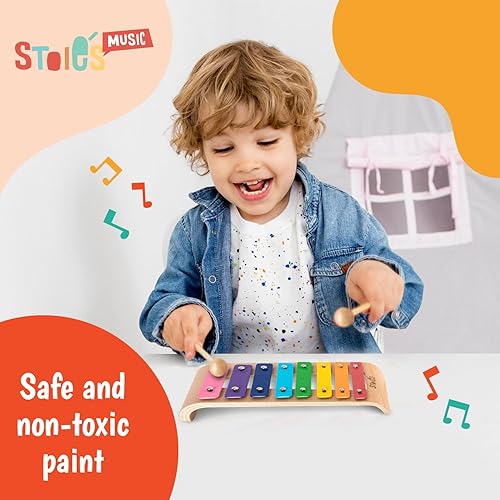 Miniatura 2 de Stoie's Xilófono de madera para niños y niños pequeños, diseño curvo, 8 notas de color arcoíris, xilófono de tecla C afinado con mazos, cancionero