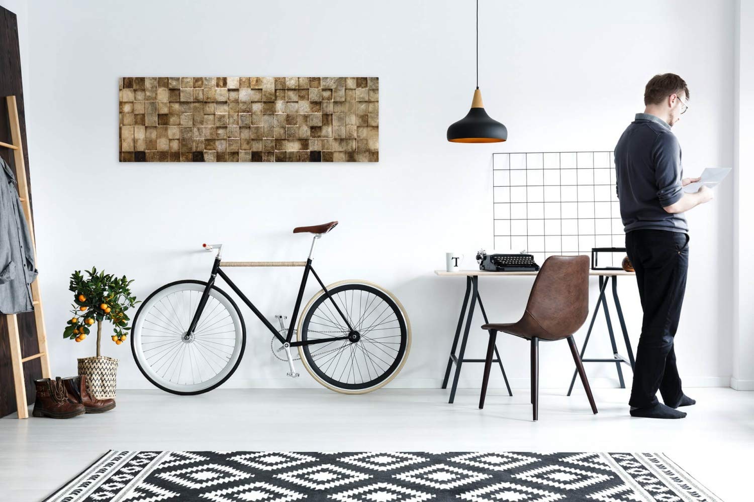KunstLoft Wanddeko Holz rustikal | 100% HANDGEFERTIGT | 144x44x6cm | Holzbild 'The Matrix' | Abstrakt | Beige Braun | Wandbild Holz