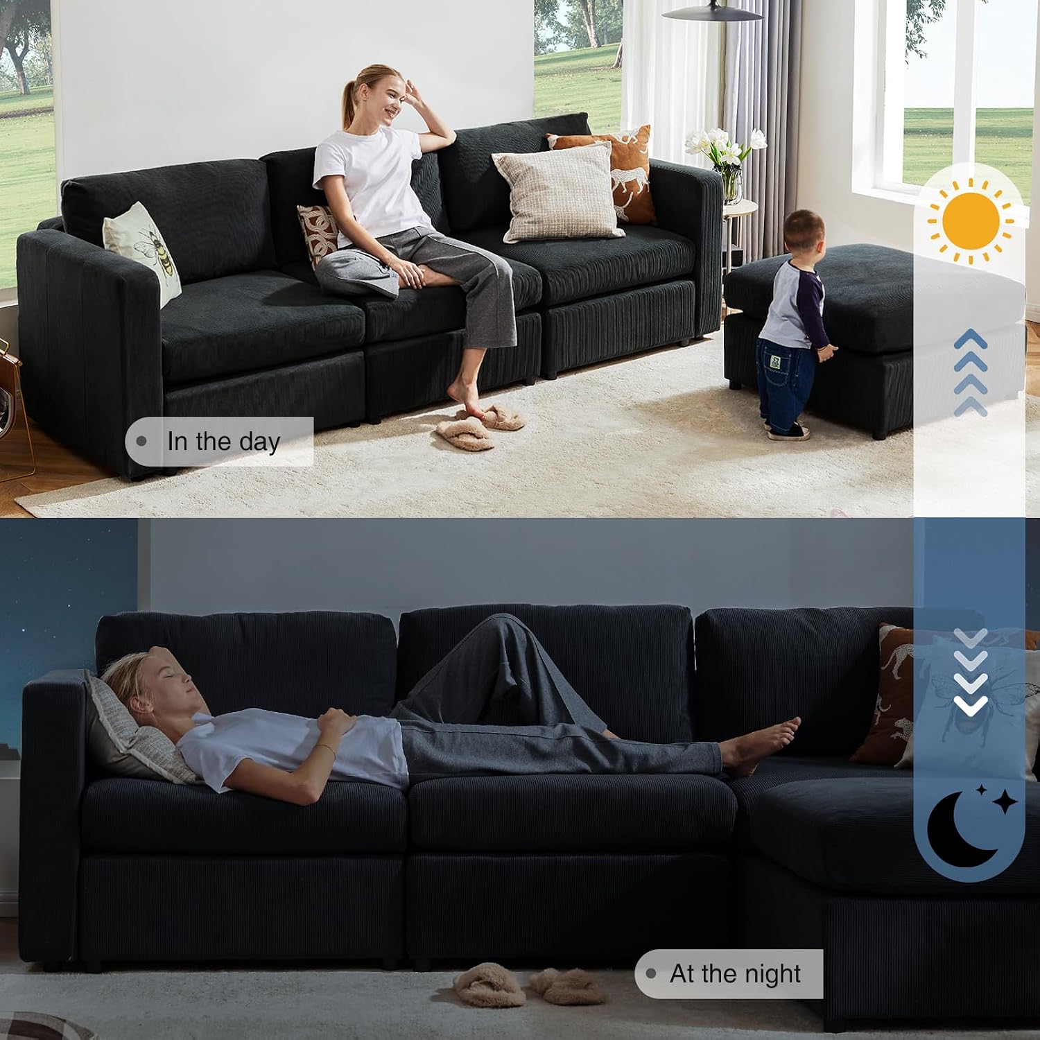 DUMOS Convertible Sectional Sofa L-Shaped Couch with Soft Deep Seat Modern Modular Sectional Couch for Living Room Apartment Lounge, Comfy Sofa with Liner Fabric