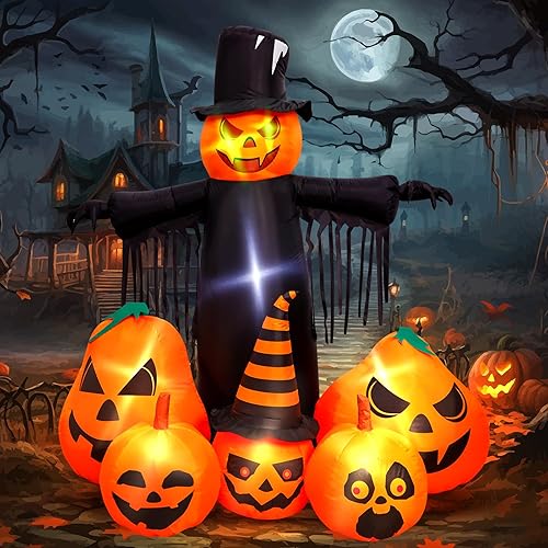 Max Fun Decoraciones inflables de calabaza de Halloween de 7 pies con LED integrados inflables para decoraciones de Halloween, exteriores,