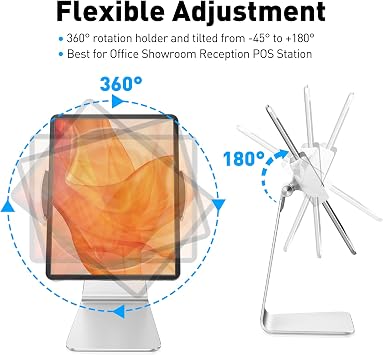 AboveTEK Elegant Tablet Stand, Aluminum iPad Stand Holder, Desktop Kiosk POS Stands for 7-15.6 inch iPad/Portable Monitor, Tablet Mount for Showcase Office Reception Countertop