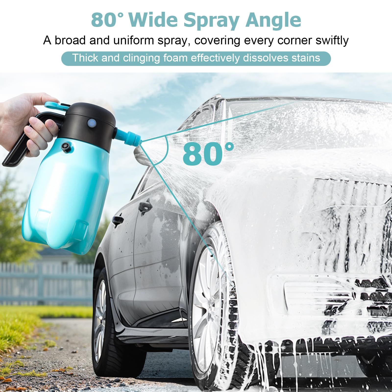 SYLSTAR Pulverizador de Espuma 2L, 7.4V Pistola de Espuma con Batería, 4,2 Bar de Potencia Pompa Irroratrice, 2 Boquillas para Detailing Automotriz, Limpieza de Vehículos (Espuma/Chorro Agua)