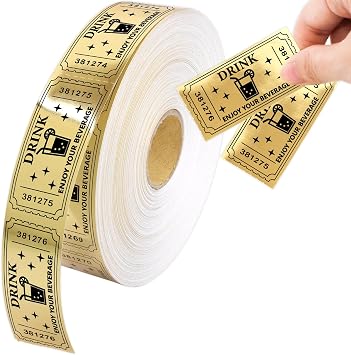 Ceiba Tree 1000Pcs Gold Raffle Tickets Roll Single Roll Drink Tickets for Events Carnivals Movie Party Wedding Entertainment Christmas Happy Holidays Supplies
