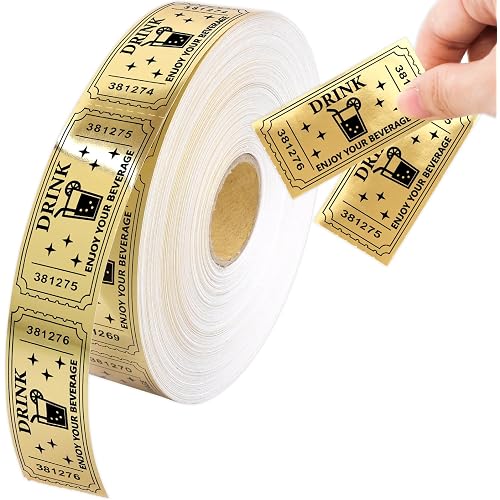 Ceiba Tree 1000Pcs Gold Raffle Tickets Roll Single Roll Drink Tickets for Events Carnivals Movie Party Wedding Entertainment Christmas Happy Holidays Supplies