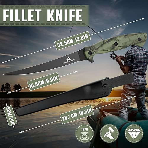 Miniatura 5 de DRAGON RIOT Cuchillo de filete de 7 pulgadas, cuchillo de deshuesado de acero inoxidable negro para corte de carne de aves de corral, cuchillo de