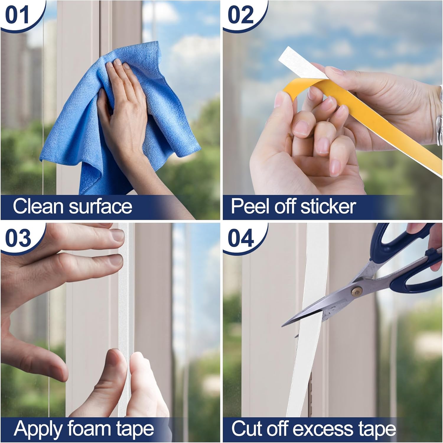66Ft Foam Tapes Self Adhesive Foam Seal Strips 1/2In x 1/8In x 33.1Ft Each Roll Weatherstrips High Resilience Weather Stripping Door Seals for Door Soundproofing, Window Insulation (2R, White)
