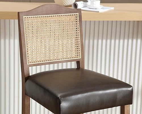 Miniatura 7 de CIMOTA Juego de 2 taburetes de bar de ratán de altura de mostrador, sillas de bar modernas de mediados de siglo, taburetes de cocina de cuero con