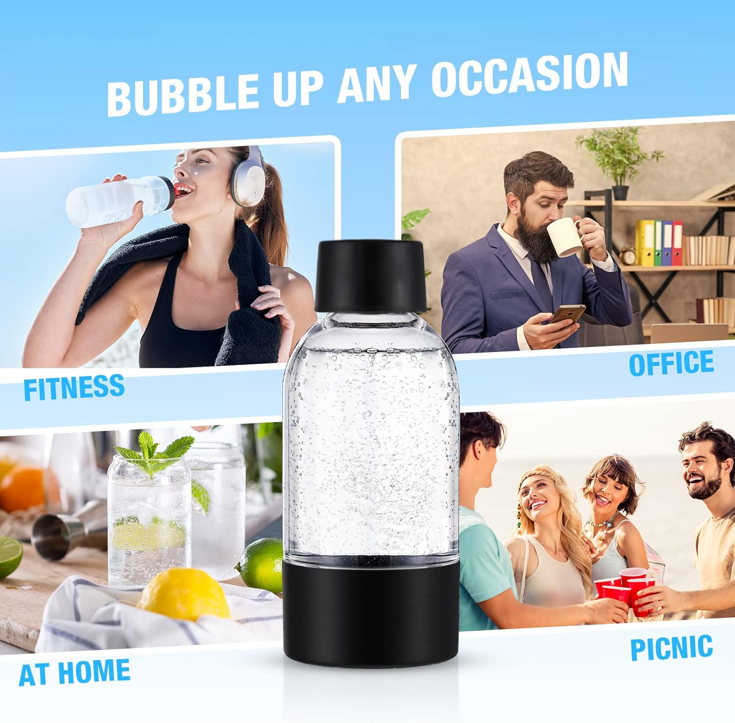meekoo 4 Pcs Soda Carbonating Bottles Clear Plastic Soda Maker Bottle Compatible with Isoda Drinkmate Maker for Kitchen Home Party Carbonated Drinks Beverages(0.5 Liter)