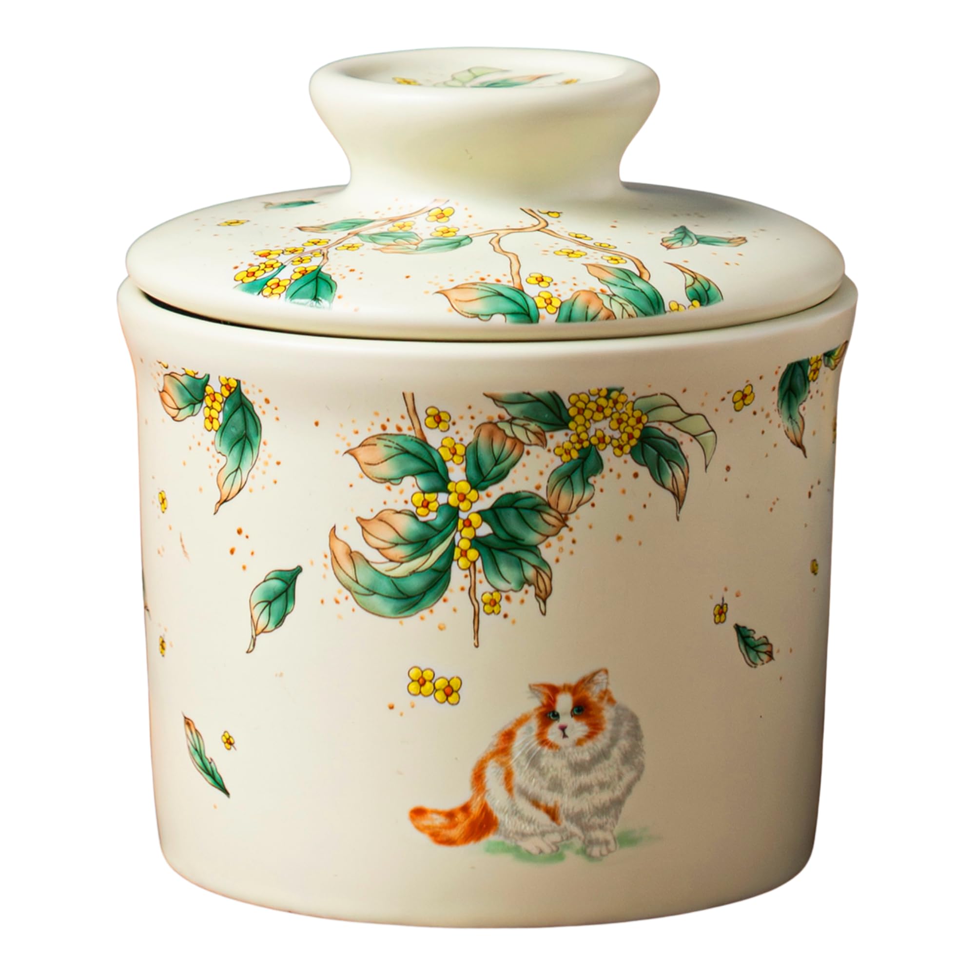 Teapeak Pottery Butter Keeper Crock - Ceramic Butter Dish with Water Line for Countertop, Keep Butter Fresh-Green