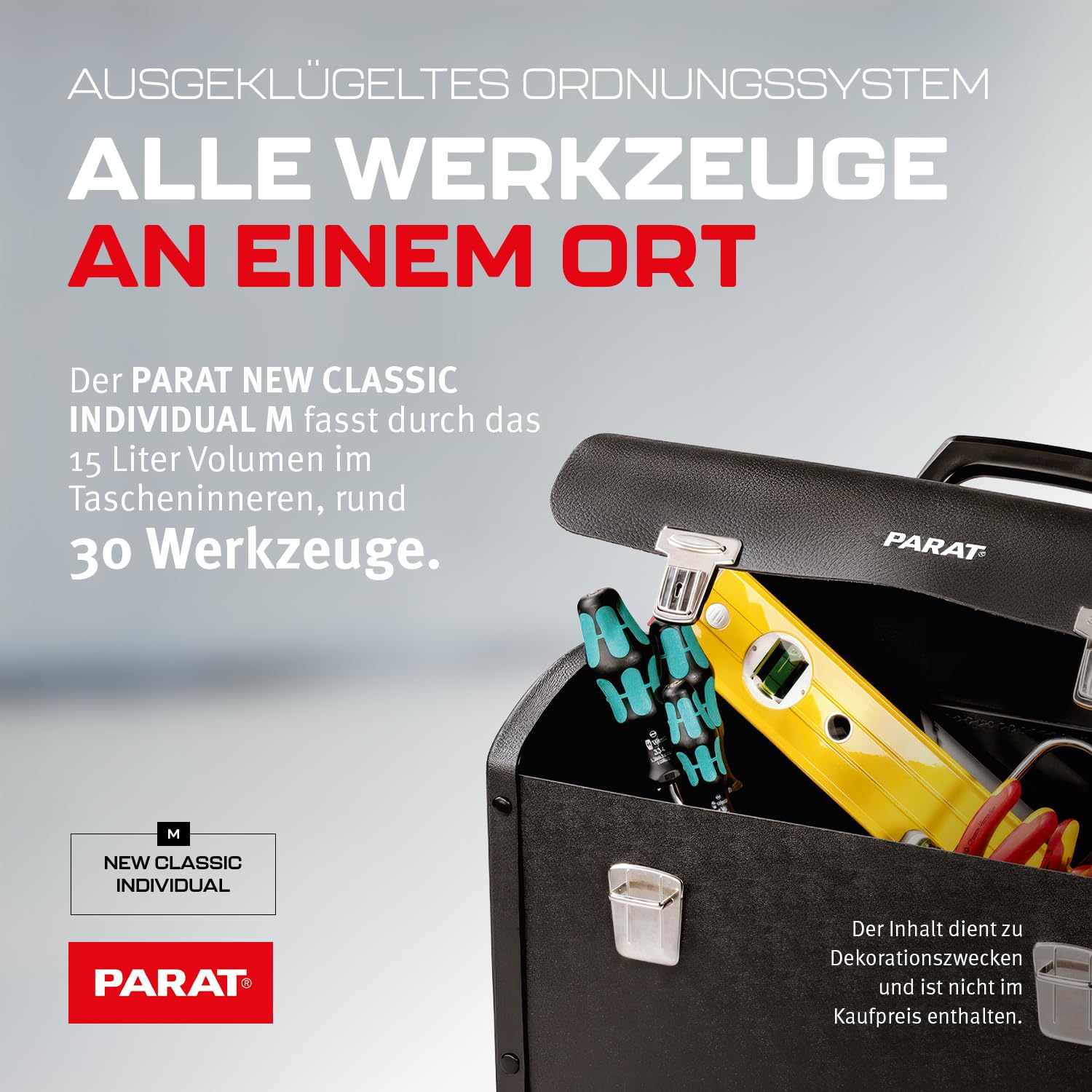 PARAT NEW CLASSIC Individual M leere Werkzeugtasche 15 L | Robuste Ledertasche mit ABS-Seiten & Steckschlössern | Kompakte Profi-Werkzeugtasche mit Tragegriff | Sicher & funktional im Einsatz