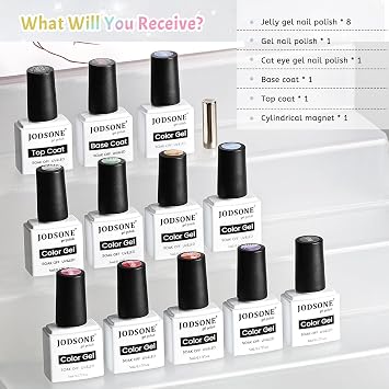 JODSONE Candy Jelly Gel Nail Polish Set 9 Colors Pink Purple Yellow Blue Green with Base Coat and Top Coat Sweet Dreamy Suitable for all Seasons
