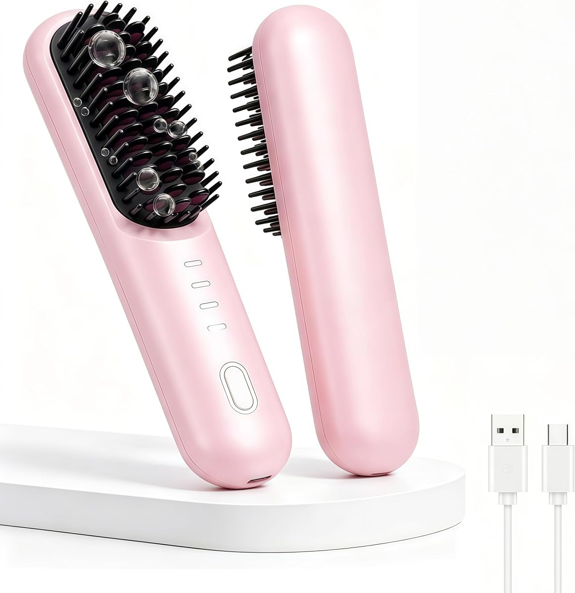 Wireless Negative Ion Straightening & Curling Comb | Suitable for Short Hair/Fine and Damaged Hair, 4-Level Temperature Control, 5000mAh USB-C Rechargeable