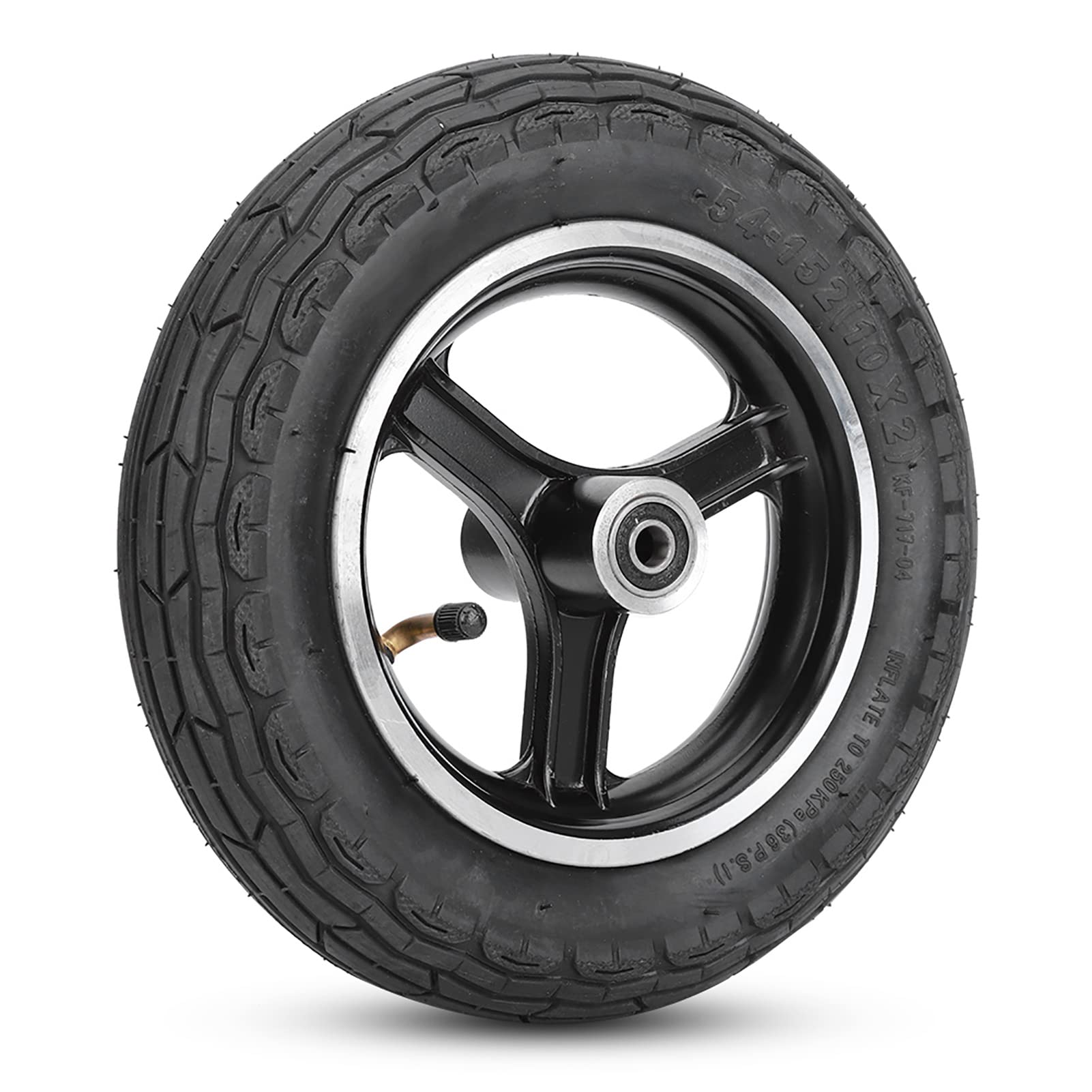 Dilwe 10 Inch Rubber Inflatable Electric Scooter Tire Aluminium Alloy Front Wheel Hub Symmetric Figure Tyre without Gas