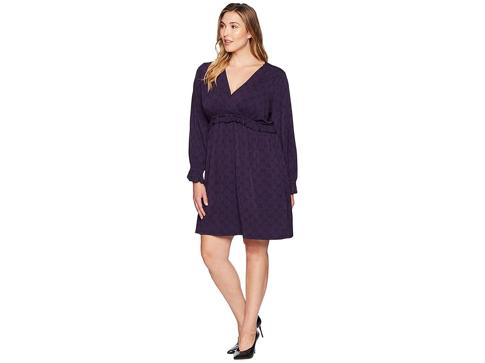 

MICHAEL Michael Kors Plus Size Deco V-Neck Long Sleeve Shirtdress (Dark Orchid) Women's Dress, Purple