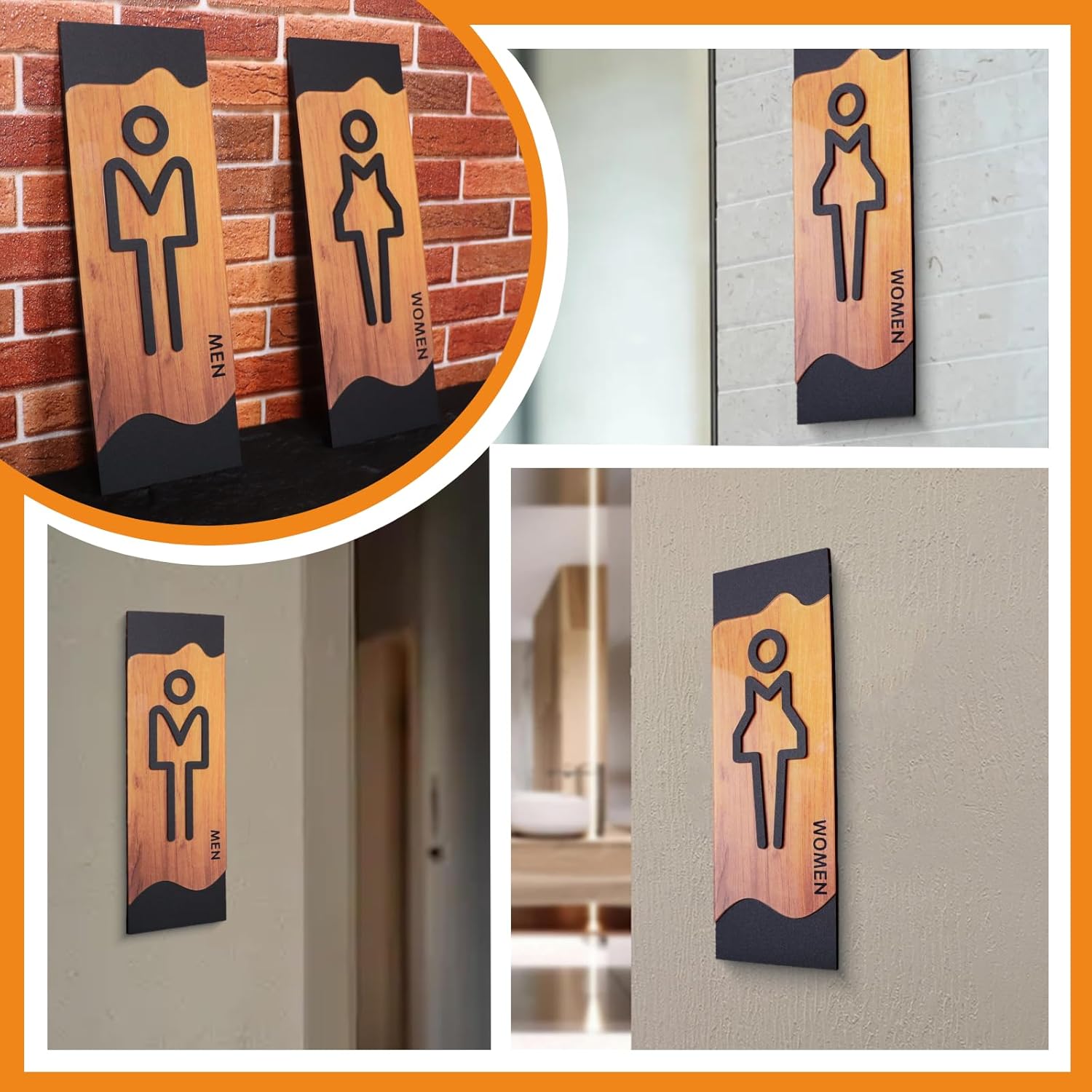 Restroom Signs Bathroom Sign for Business Men and Women 11.7"x4.7" with Strong Double-Sided Adhesives Included Apply to Business Office Building Shopping Mall Toilet Door or Wall Decor