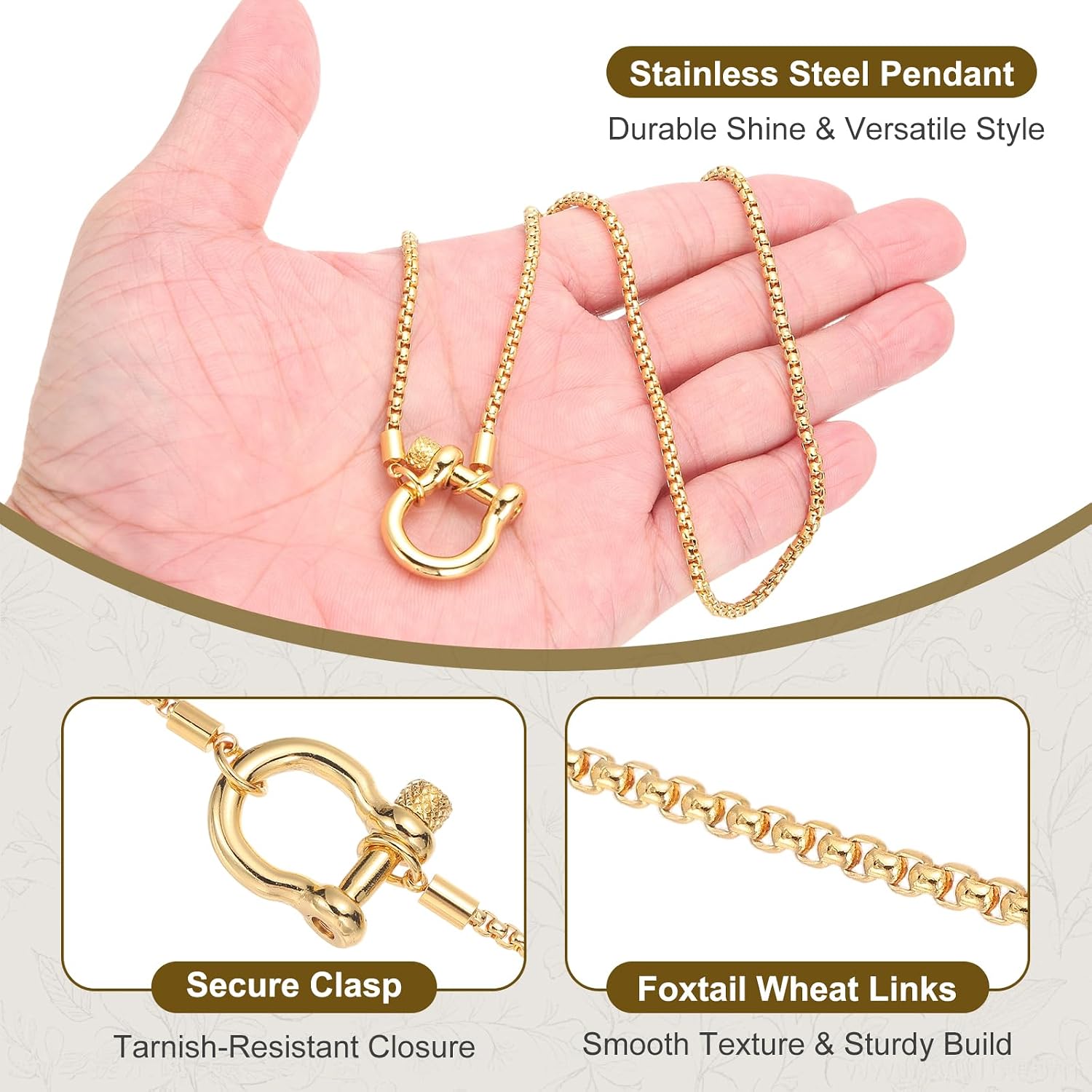 MECCANIXITY Lock Necklace Screw Anchor Shackle with Foxtail Chain Stainless Steel Silver Buckle Necklace with Silver Wheat Chain for Women Men Fashion Jewelry Accessories