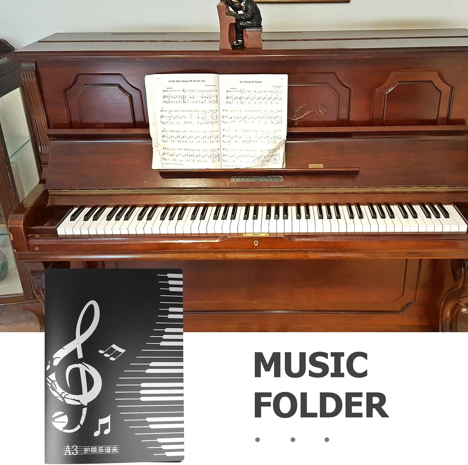 Ciieeo A3 Sheet Music Folder for Piano 20 Pages, Black Plastic Music Sheet Holder Folder for Band, Choir, and Concert Performance Storage