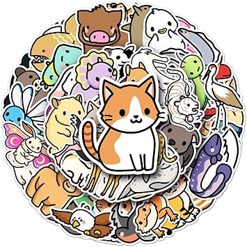 Cartoon Animals Vinyl Stickers, 50 PCS Waterproof Illustrated Animal Decals for Laptops, Scrapbooking, Journals, Notebooks, Water Bottles, Suitcases, Phones & DIY Decor