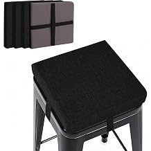 ELFJOY Non-Slip Bar Stool Cushions Square 12 x 12 x 2 inch Small Bar Stool Cushion Set of 4 with Machine Washable Cover Chair Pads with Ties, Black