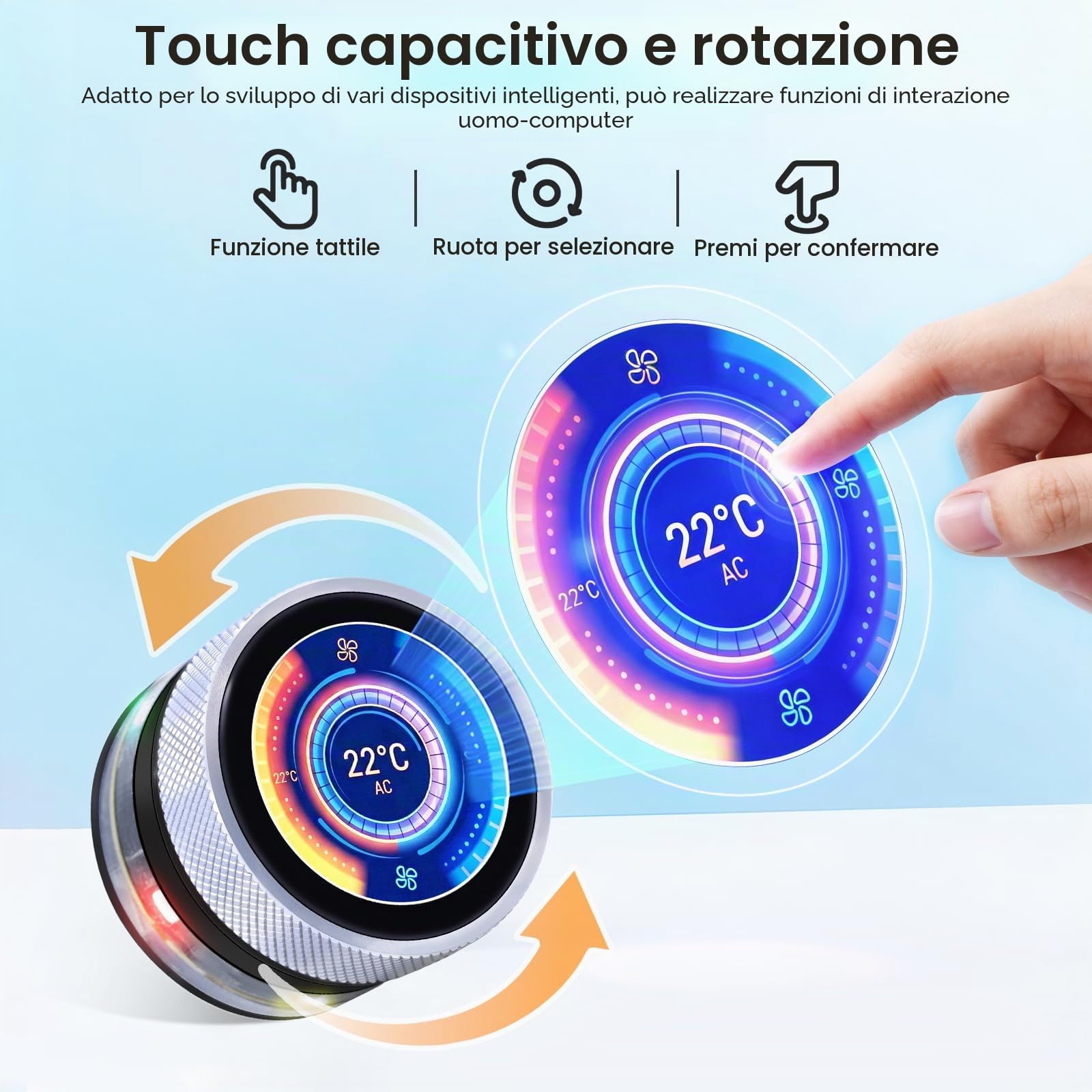 ELECROW ESP32 Rotary Display 240x240-1.28 Inch HMI IPS Round Knob Touch Display Scheda di Sviluppo, 2.4G WiFi e BLE Touch Screen Capacitivo Compatibile con Arduino IDE e LVGL Library, Argento