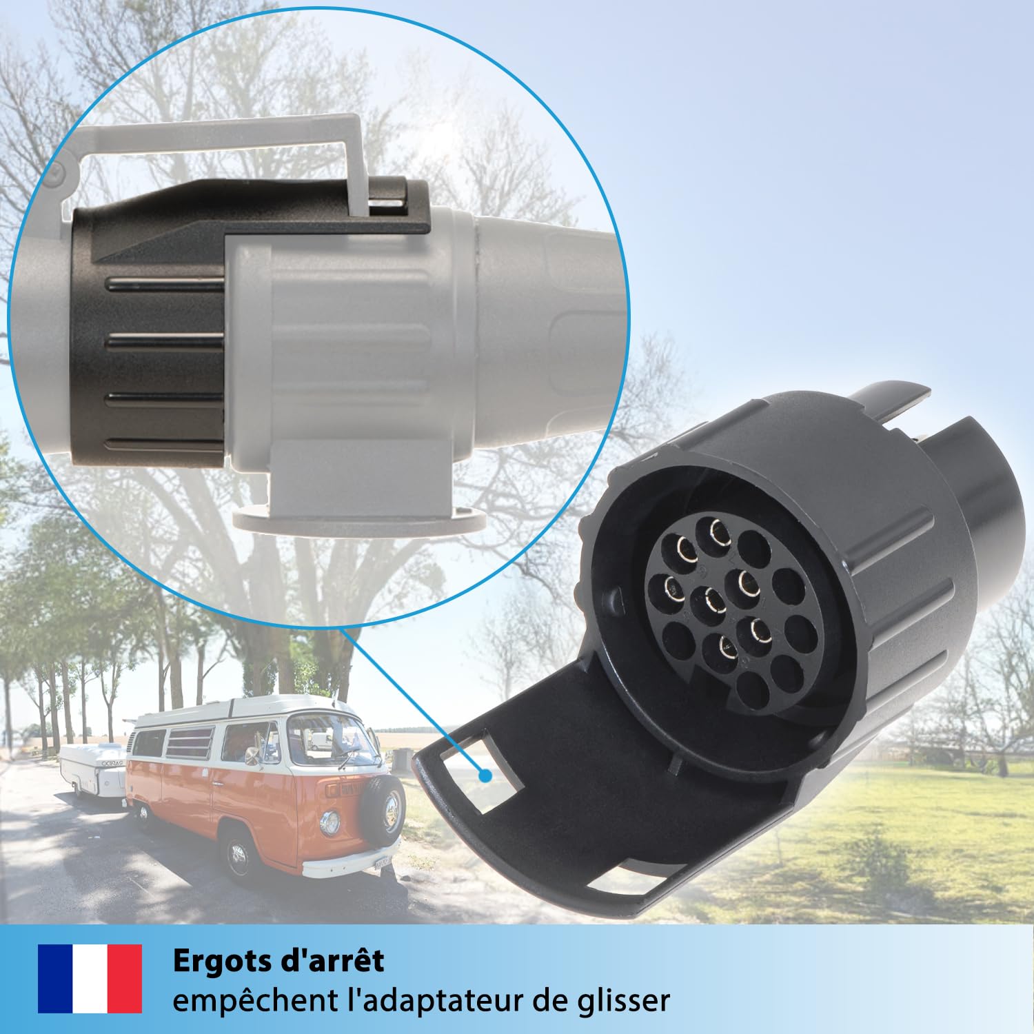 Adaptateur Prise Remorque 7 Vers 13 Broches - Imperméable, En Nylon Et Laiton, Compatible Voitures, Fourgons, Camping-cars - 11