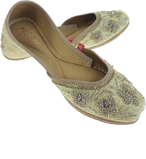 Fulkari Women Gulmore Formal Genuine Soft Leather Jutis | Bite and Pinch Free Juttis | Punjabi Jutti | Girl's Wedding Flat...