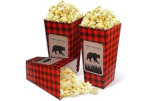 Whaline 30Pcs Christmas Popcorn Boxes Brown Bear Printed Paper Popcorn Buckets Red...