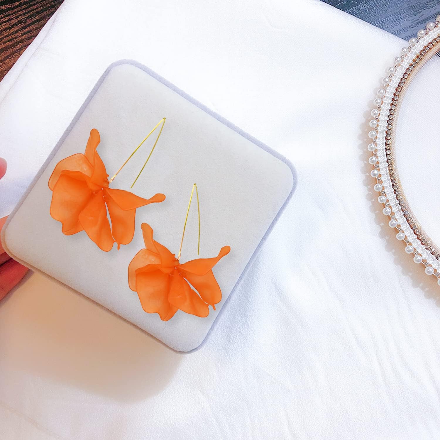 Unique Handmade Bohemian Resin Flower Petal Dangle Earrings Large Long Acrylic Rose Flower Tiered drop Earring Statement Summer Party Exaggerated Floral Tassel Hook Earrings for Women - Image 5