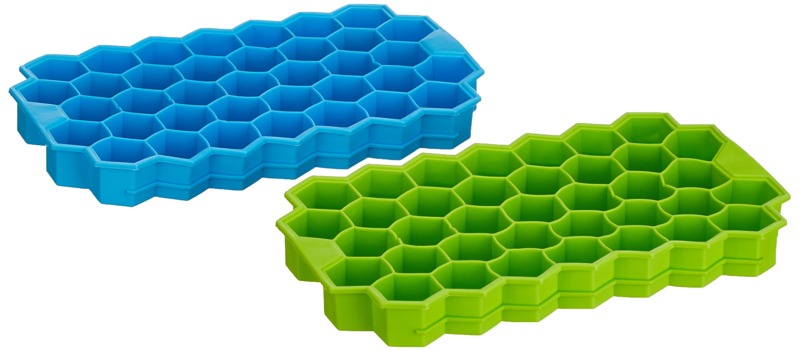 Amazon Brand - Solimo Silicone Ice Cube Trays | with 37 Cavities | Set of 2 | 18L x 10W x 4H Cm | Blue, Green