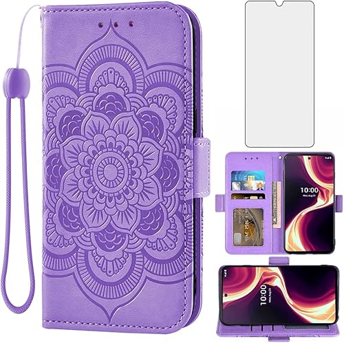 Miniatura 1 de Asuwish Funda para teléfono Boost Mobile Celero 5G Plus de 7 pulgadas 2023 con protector de pantalla de vidrio templado y soporte de cuero para
