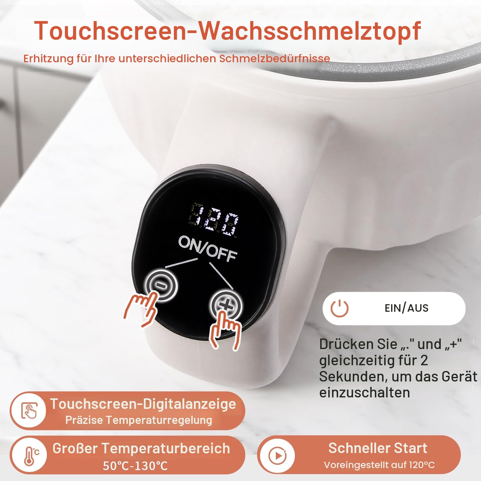 Yuuchail Touchscreen-Wachsschmelztopf, 1,5 l elektrischer Wachsschmelzer für die Kerzenherstellung mit digitaler Temperaturregelung, Antihaftbeschichtung und Ausgießer für die Seifenherstellung