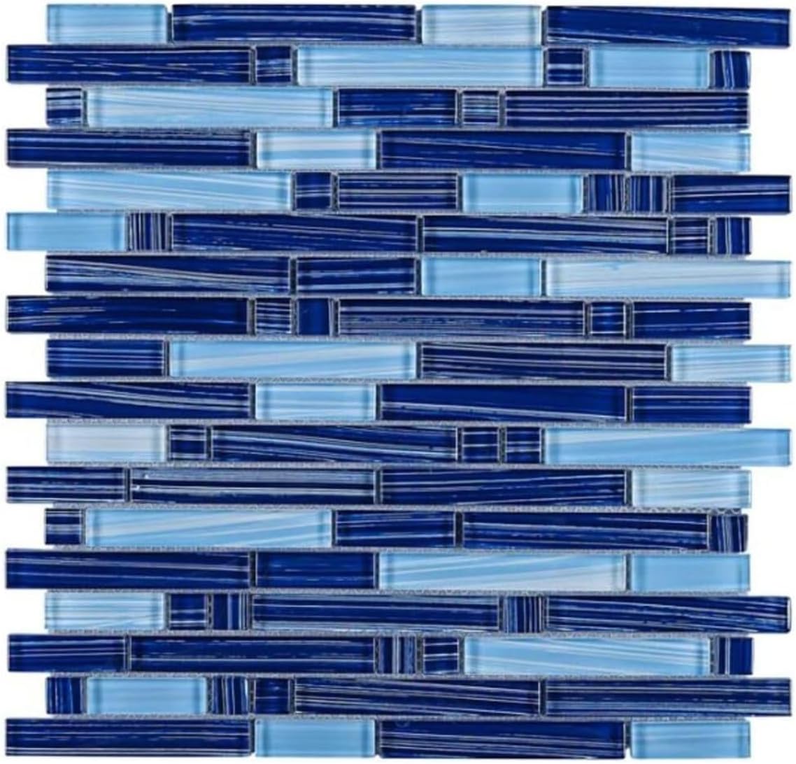 Cobalt Blue Mountain Glass Tile for Kitchen Backsplash, Shower Walls, Accent Borders, and Pool Areas with Random Blue Pattern - Bold Modern Look