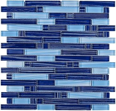 Tenedos Cobalt Blue Mountain Glass Tile for Kitchen Backsplash, Shower Walls, Accent Borders, and Pool Areas with Random Blue Pattern - Bold Modern Look
