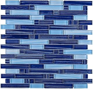 Tenedos Cobalt Blue Mountain Glass Tile for Kitchen Backsplash, Shower Walls, Accent Borders, and Pool Areas with Random Blue Pattern - Bold Modern Look