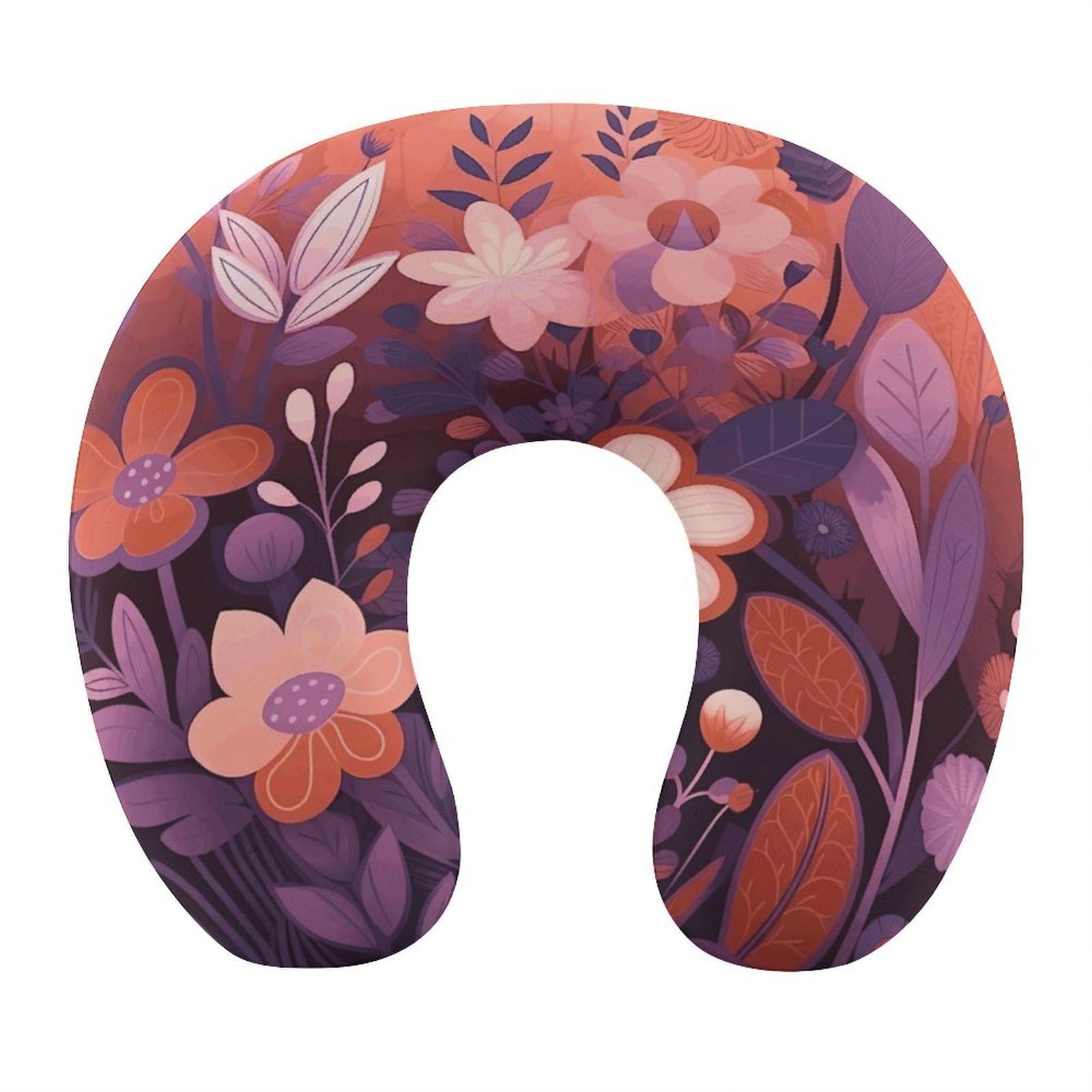 Btcowzrv Style Dark Purple Flower U Shaped Neck Pillow Travel Pillows