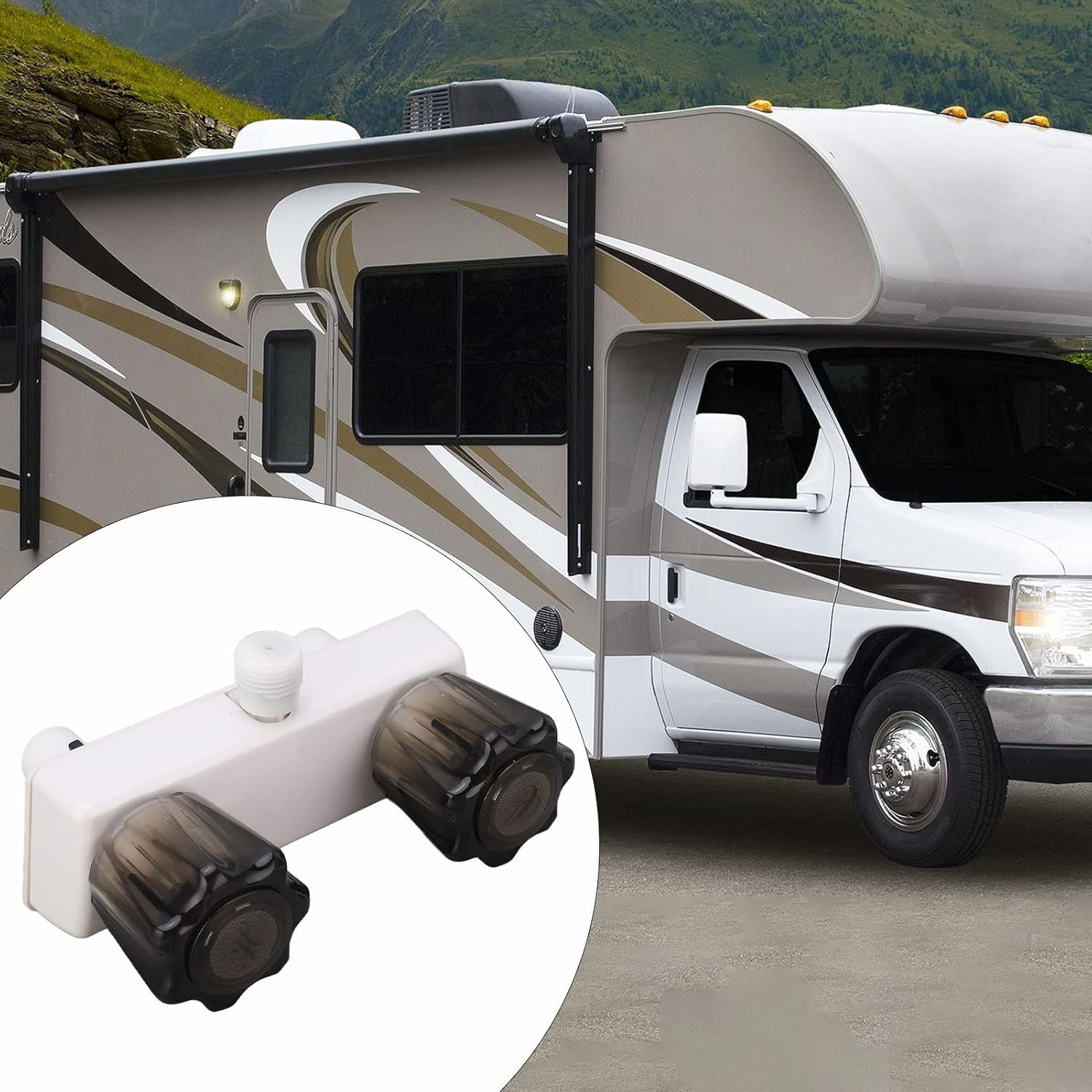 RV Shower Faucet Valve Diverter, Shower Mixing Valve Control with 2 Knobs Wheel, Shower Faucet Valve Diverter For RV Motor Home Bathtub & Shower Trim Systems(White)