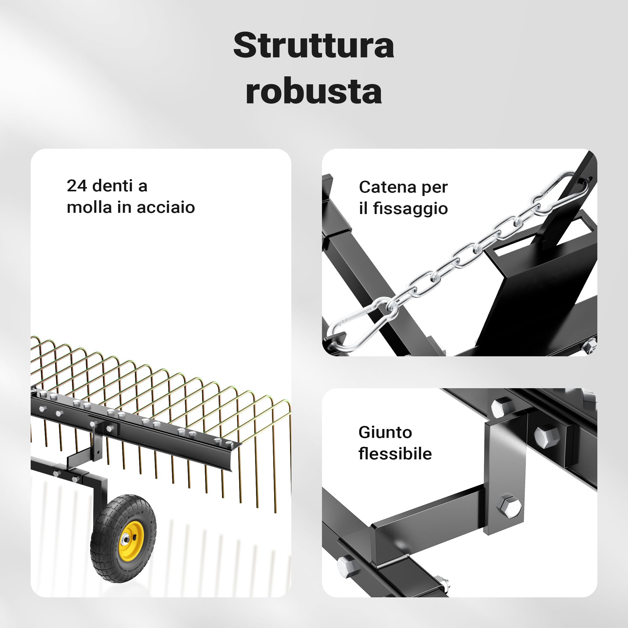 Wiltec Strigliatore a molle trainato per prato 60" Larghezza di lavoro 148 cm Arieggiatore per trattorini Quad