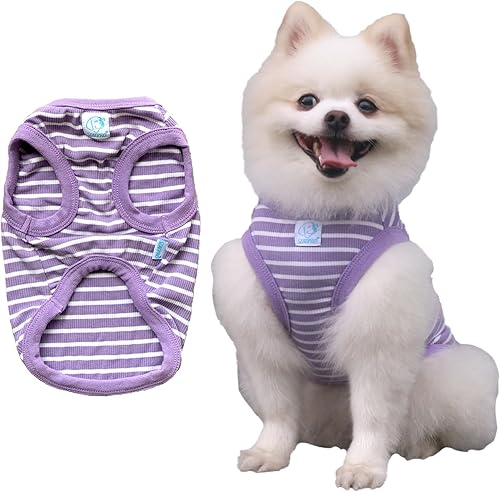 Miniatura 10 de Camiseta de té a rayas para perros y gatos, 100 % algodón, para perros y gatos pequeños, ropa sin mangas para cachorros para chihuahua, yorkie,