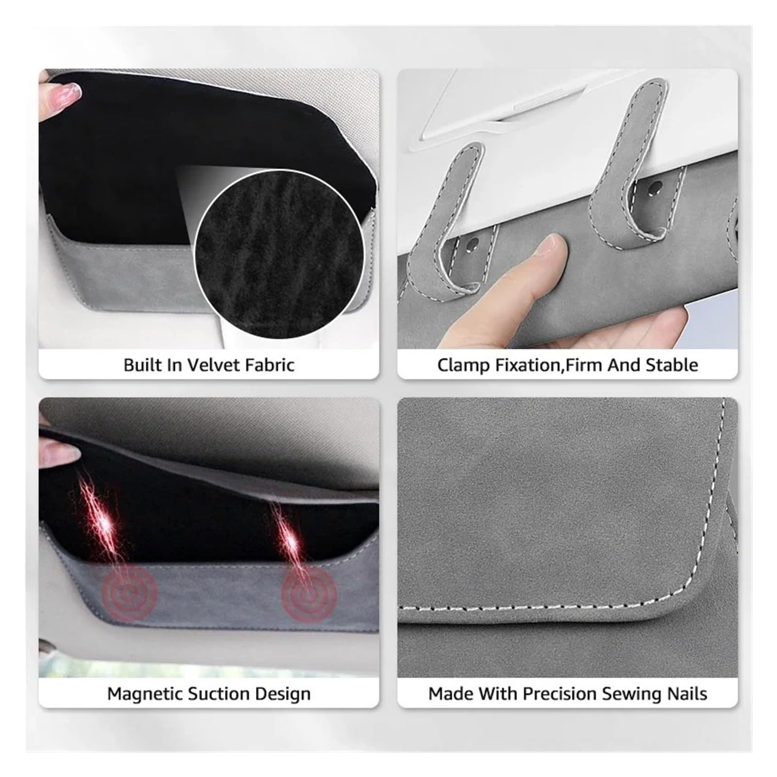 Soporte para Gafas De Sol Coche Estuche para Visera Organizador Almacenamiento Accesorios Interiores Magnéticos Gamuza Estuche para Gafas De Sol Coche(Black)